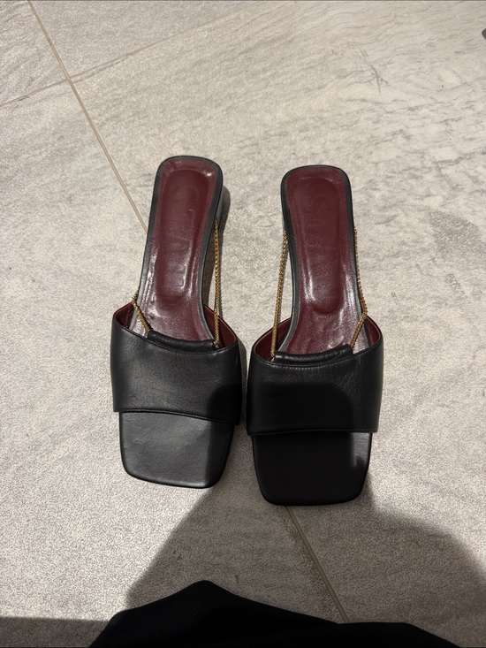 STAUD Shoes - STAUD Black Slide Mules with Gold Chain Detail
